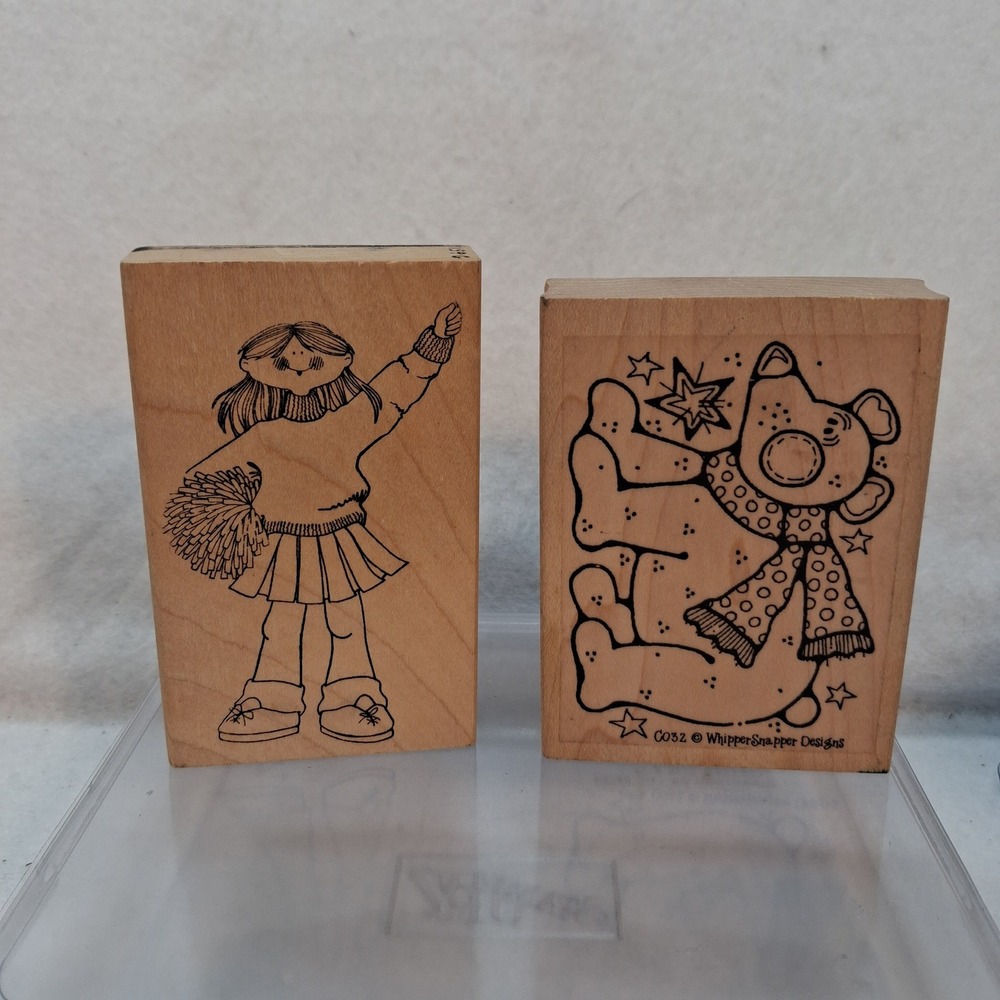 Whipper Snapper Designs Stampin Up Rubber Stamp Set Cheerleader Bear EUC